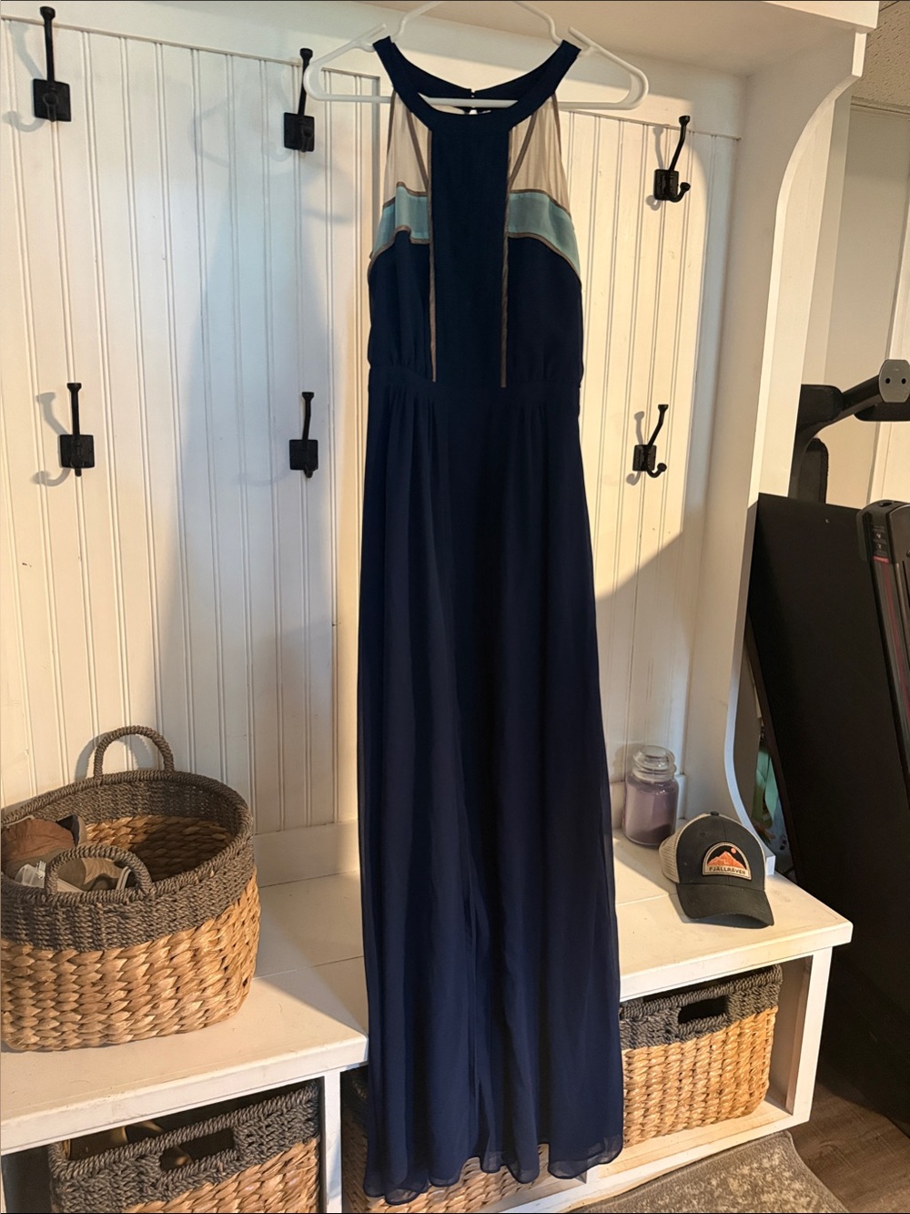 Navy Blue Maxi Dress with Contrast Detail